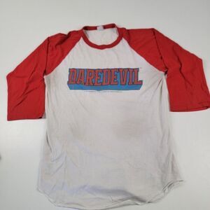 Vintage 1984 Daredevil Comic Shirt Sz Small Marvel 80s White Red 3/4 Sleeve RARE